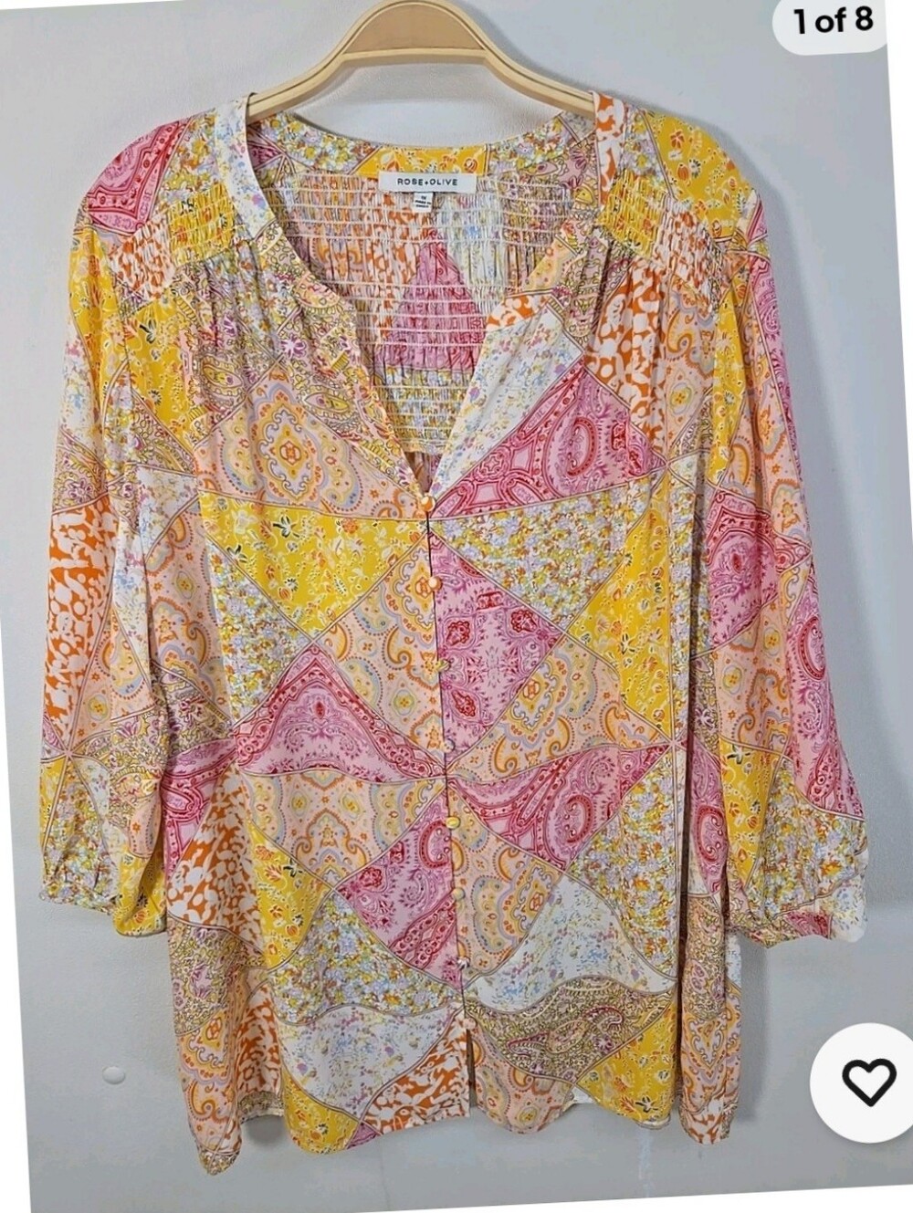 Rose & Olive multicolor patchwork blouse Size M